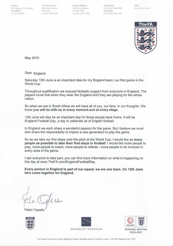A letter from Capello